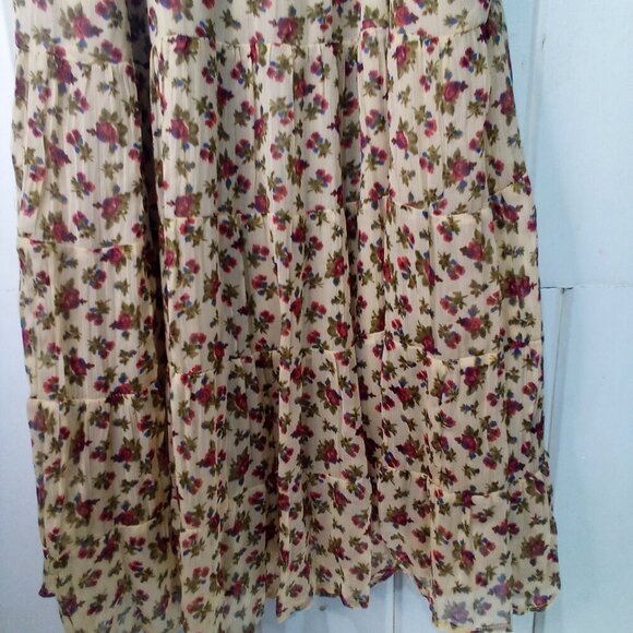 Fire Los Angeles Dress Women M Sleeveless Ruffles Flowing Floral Tan Red - Picture 14 of 14